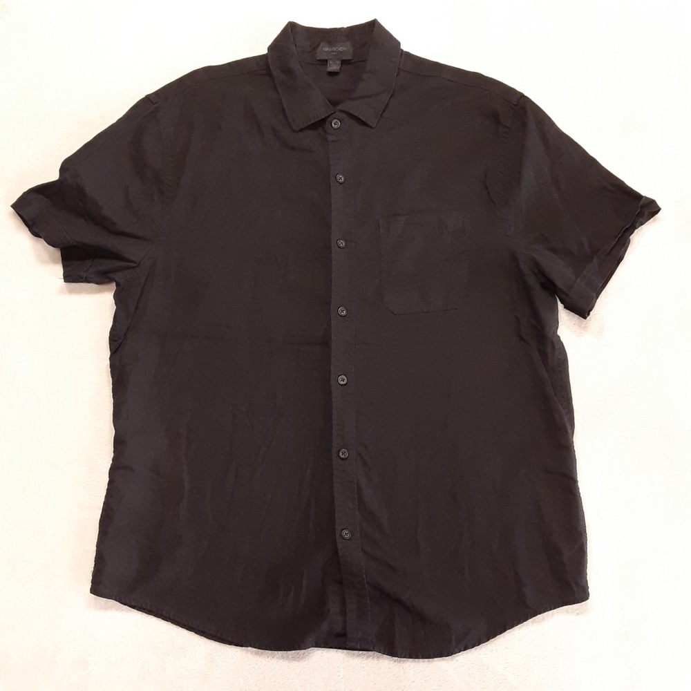 Magaschoni Man Mens Linen Viscose Button Shirt XL/Black/Short Sleeve